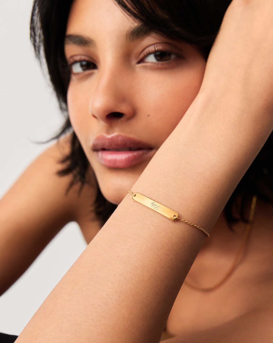 bracelet à maillons barrettes personnalisable - vermeil or 18 carats