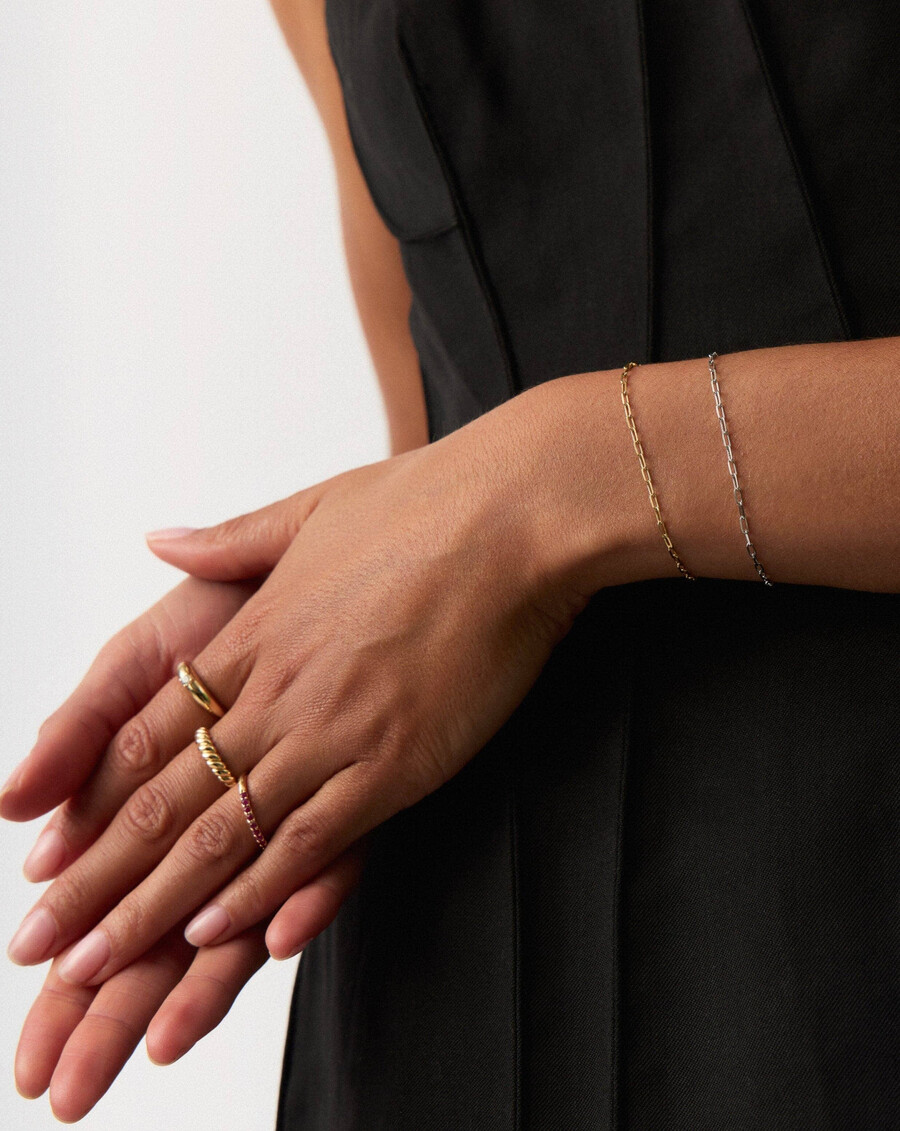 bracelet classique à chaîne trombone en or massif 14 carats