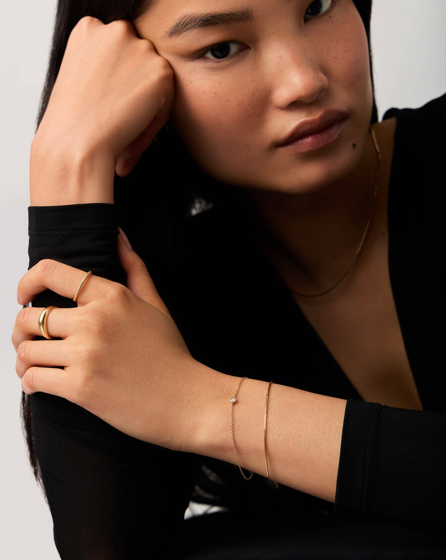 bracelet solitaire en or massif 14 carats serti de diamants