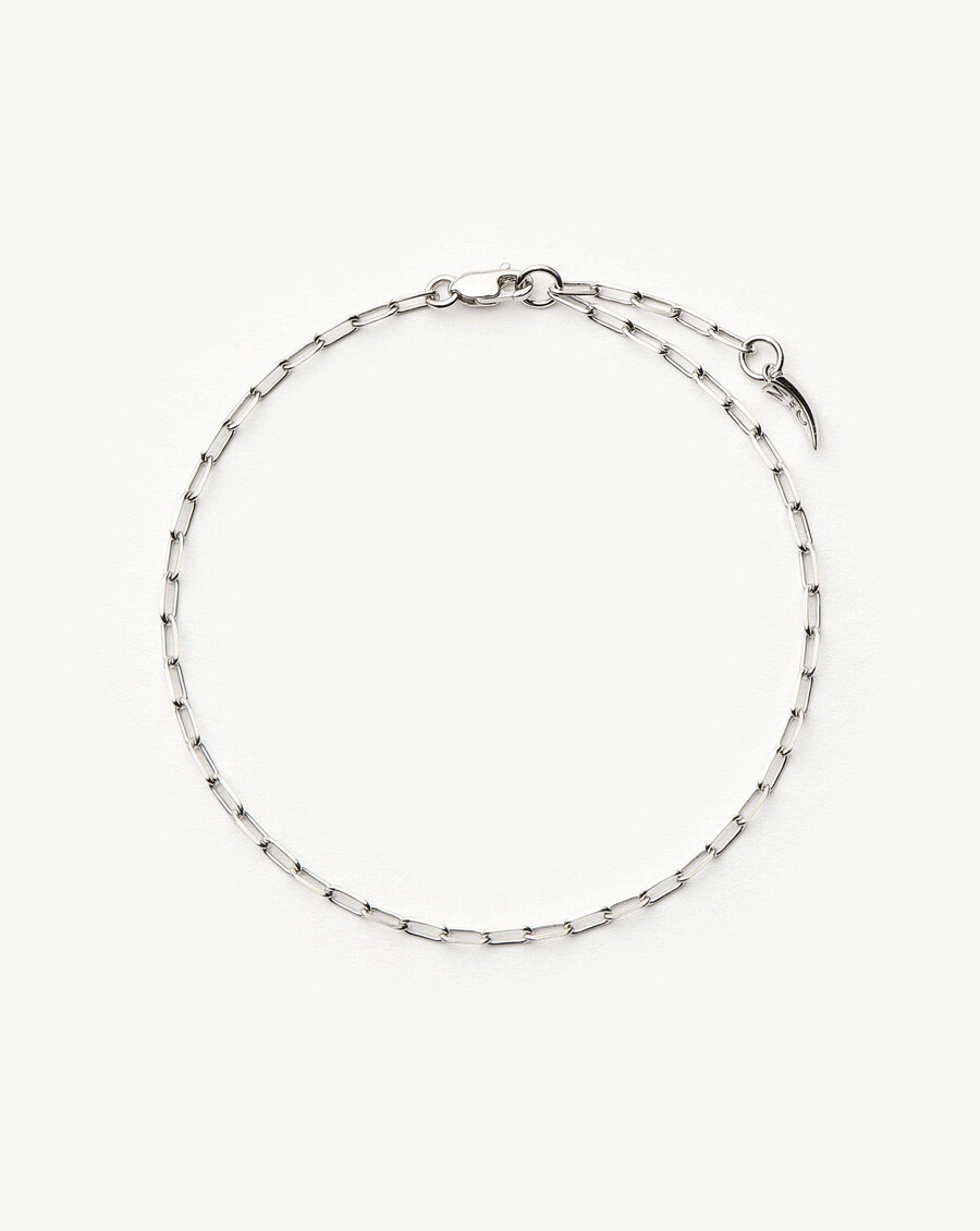bracelet classique à chaîne trombone en or blanc massif 14 carats