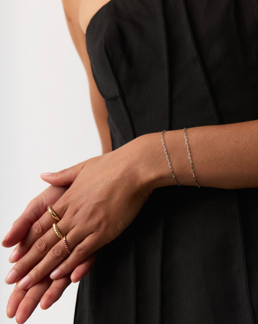 bracelet classique à chaîne trombone en or blanc massif 14 carats