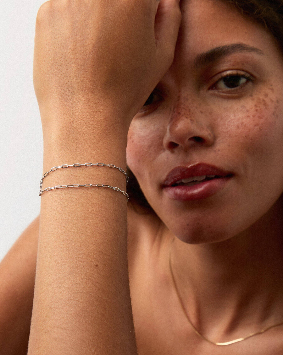 bracelet classique à chaîne trombone en or blanc massif 14 carats