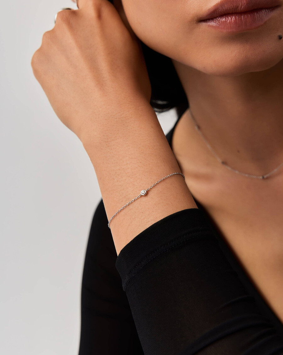 bracelet solitaire en or blanc massif 14 carats avec diamant
