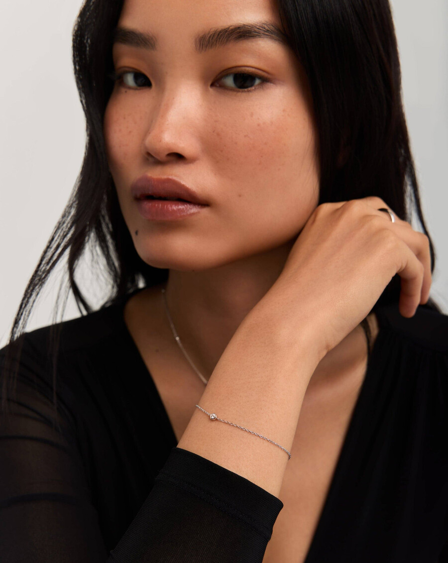 bracelet solitaire en or blanc massif 14 carats avec diamant