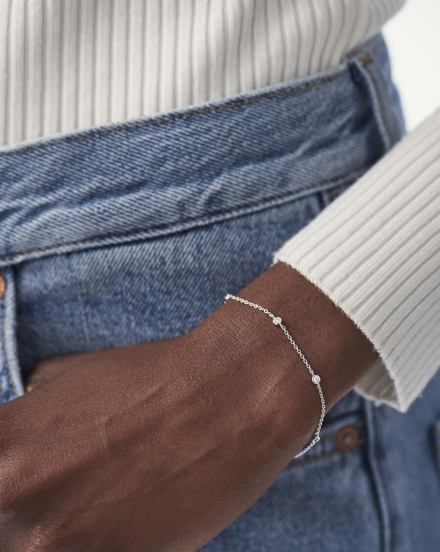 bracelet en or blanc massif 14 carats avec diamants flottants