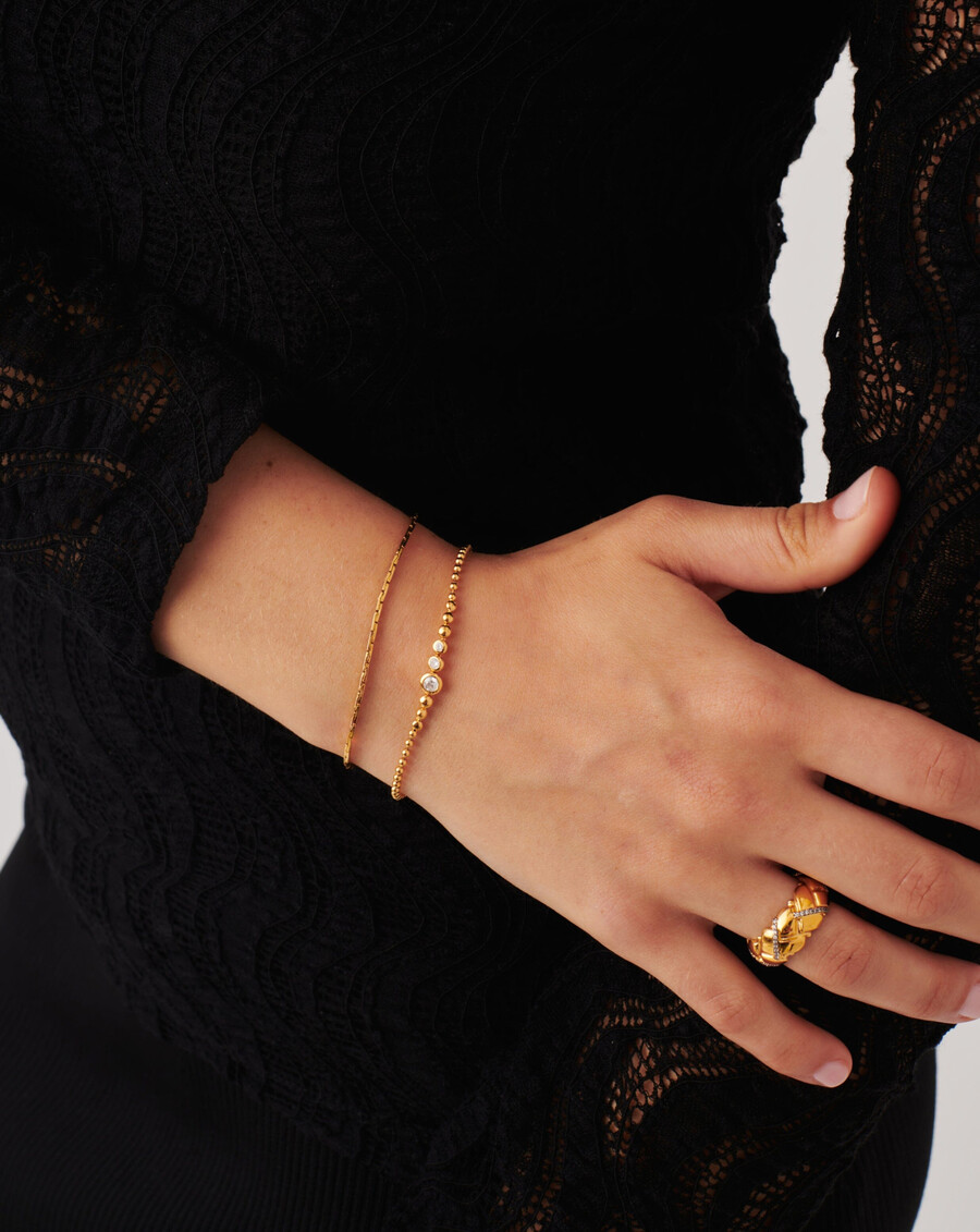 bracelet de perles de pierre - or
