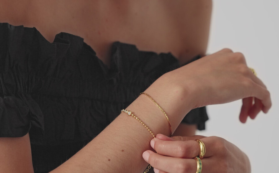 bracelet de perles de pierre - or