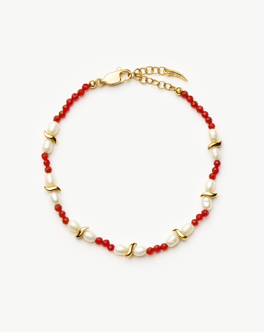 bracelet savi en perles de culture - quartz rouge et perles