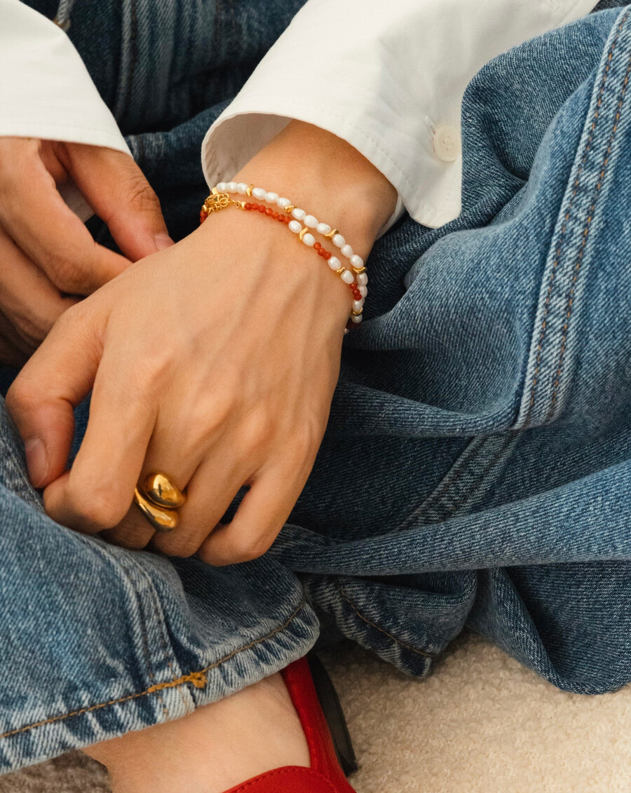 bracelet savi en perles de culture - quartz rouge et perles