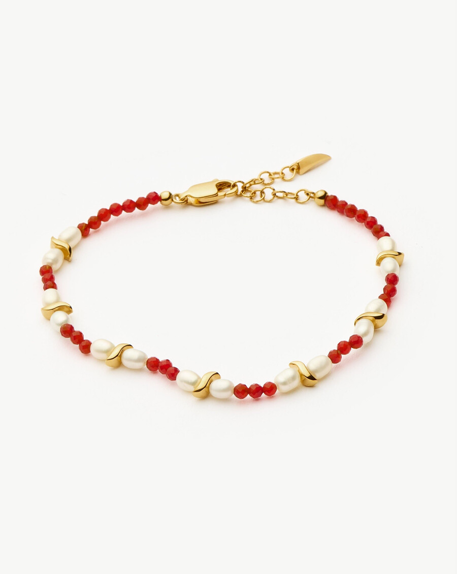 bracelet savi en perles de culture - quartz rouge et perles