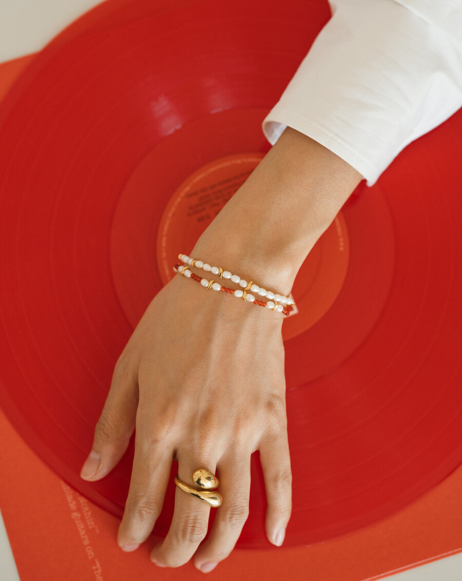 bracelet savi en perles de culture - quartz rouge et perles