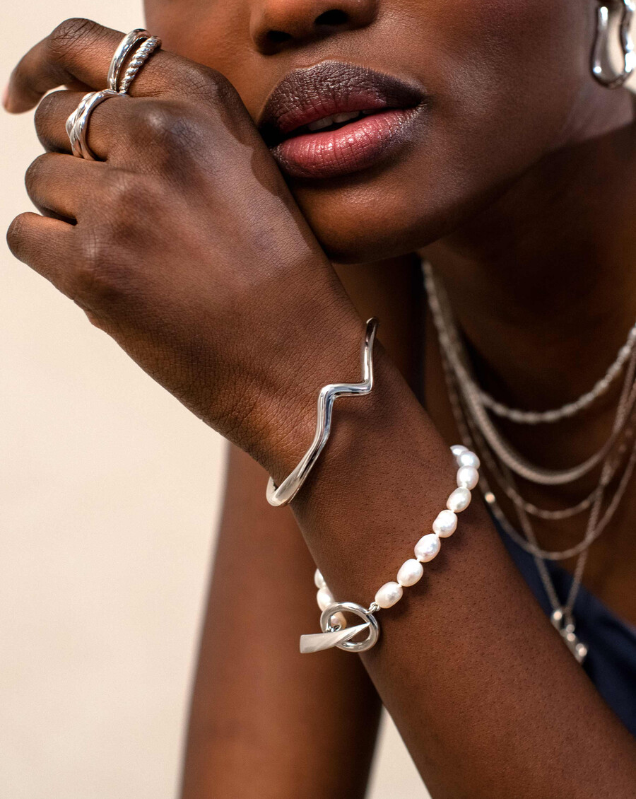 bracelet manchette en argent molten wave