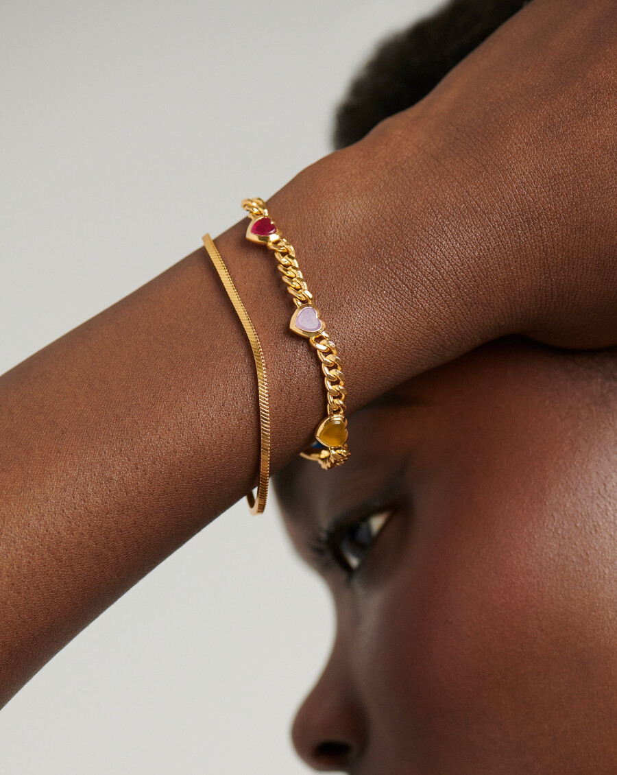 bracelet à breloques en forme de cœur en gelée et pierre précieuse