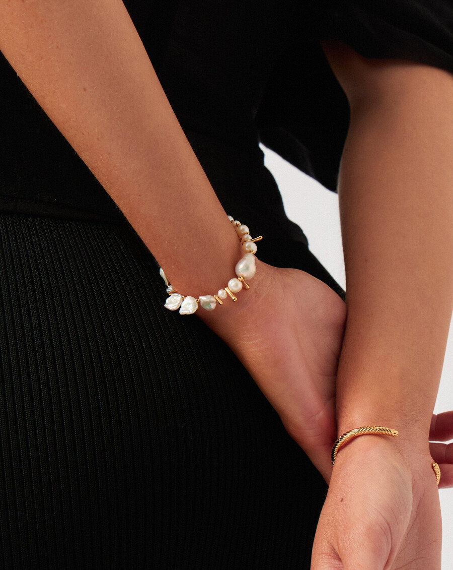 bracelet de perles mélangées - or