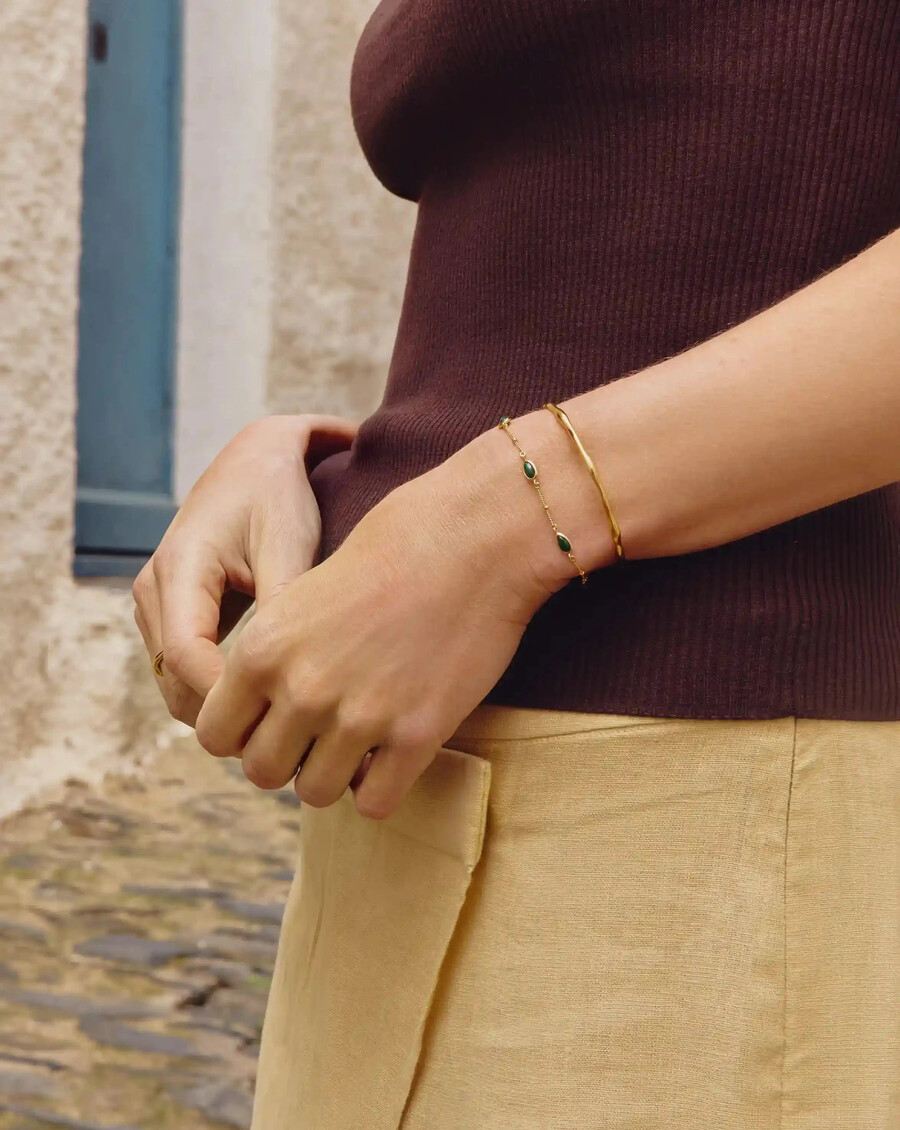 ensemble bracelet manchette en pierre précieuse magma et pierre fondue - or
