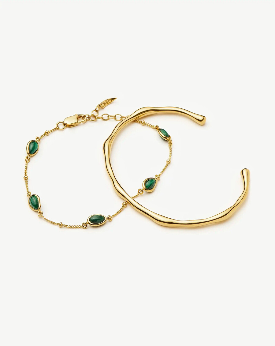ensemble bracelet manchette en pierre précieuse magma et pierre fondue - or