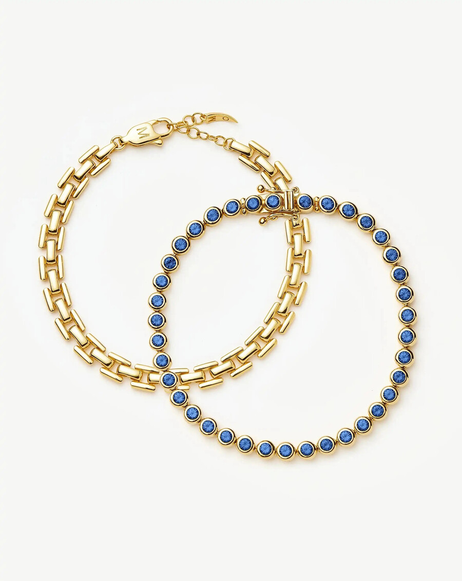 ensemble bracelet tennis et trombone - or bleu