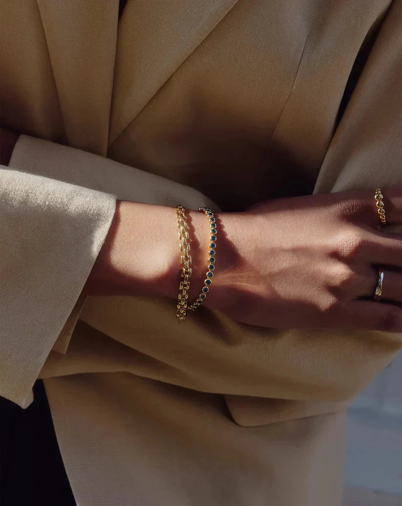 ensemble bracelet tennis et trombone - or bleu