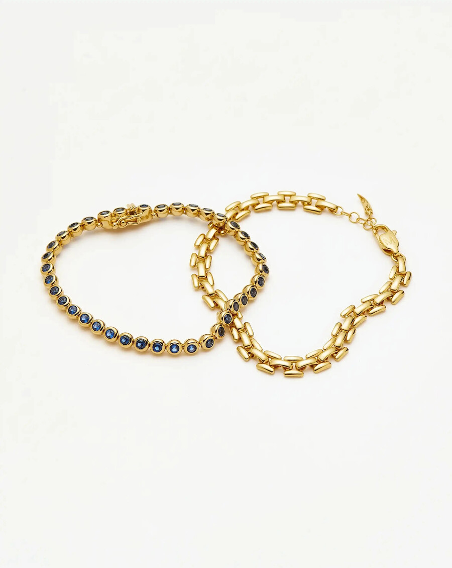 ensemble bracelet tennis et trombone - or bleu