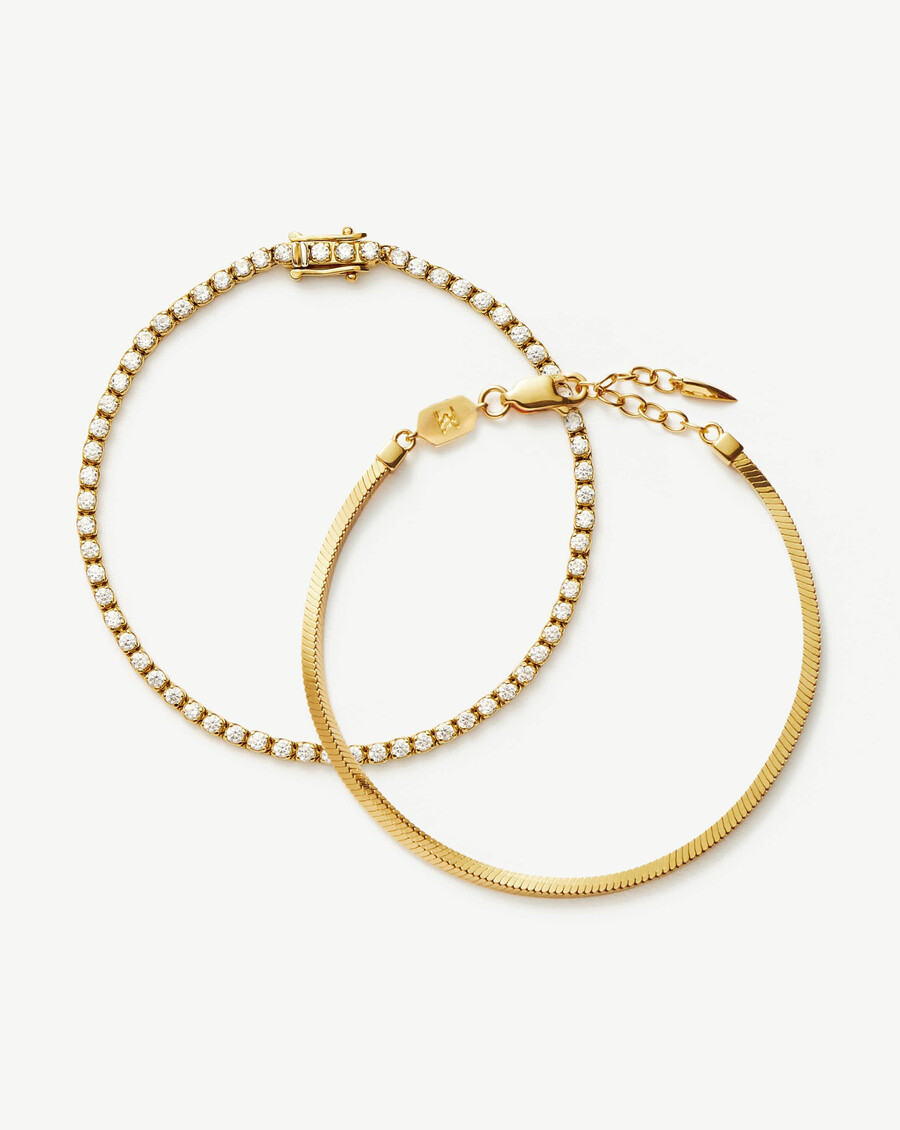 ensemble de bracelets classiques tennis et chaîne serpent - or