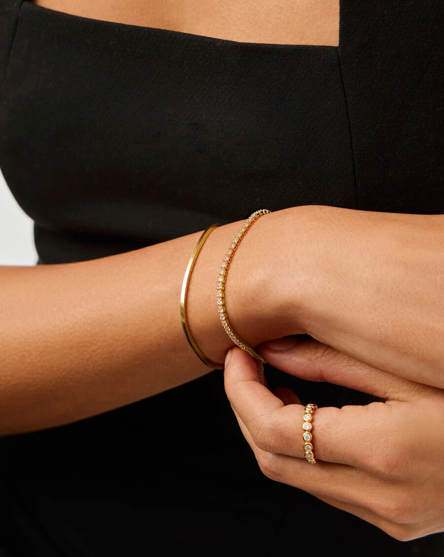 ensemble de bracelets classiques tennis et chaîne serpent - or
