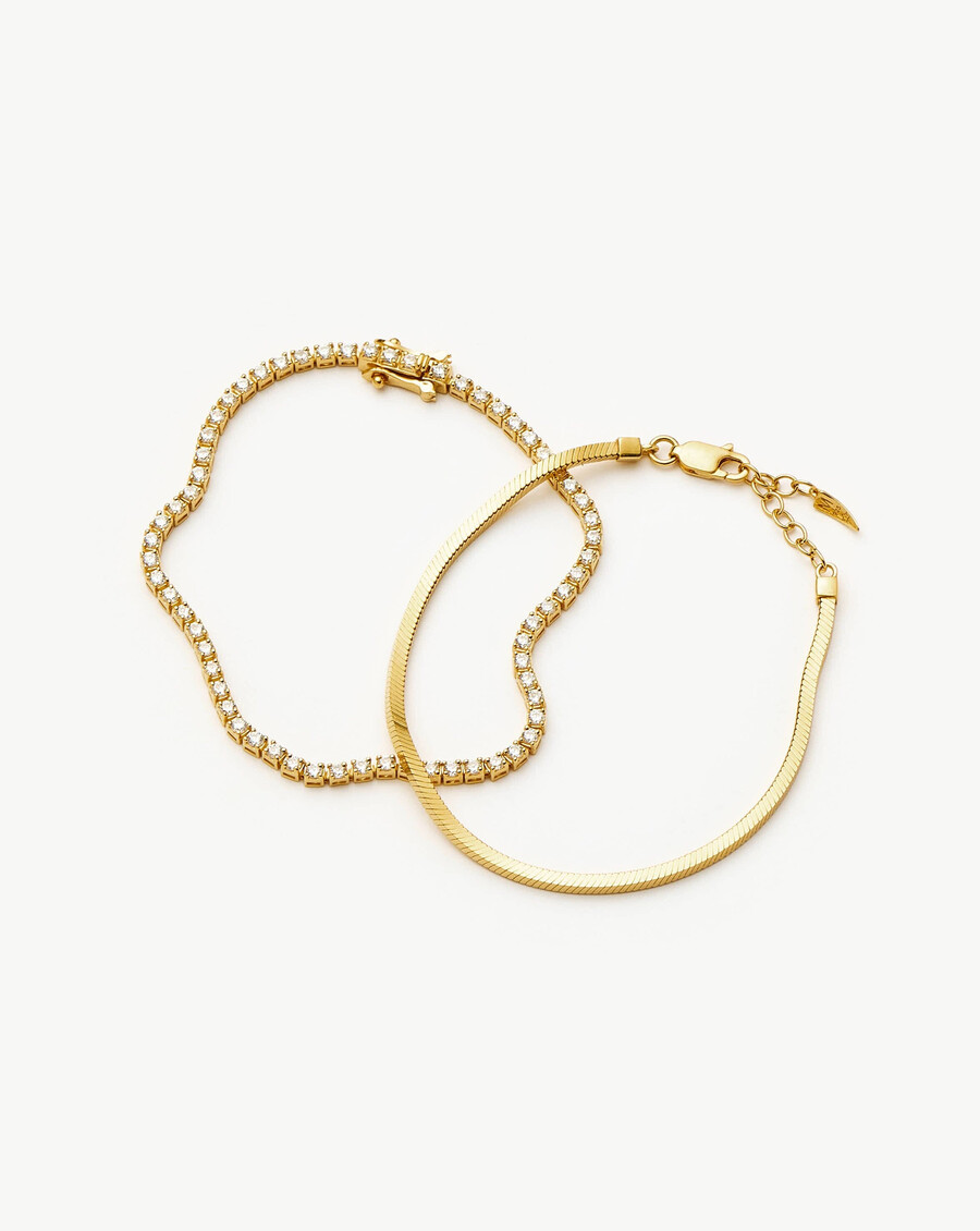 ensemble de bracelets classiques tennis et chaîne serpent - or