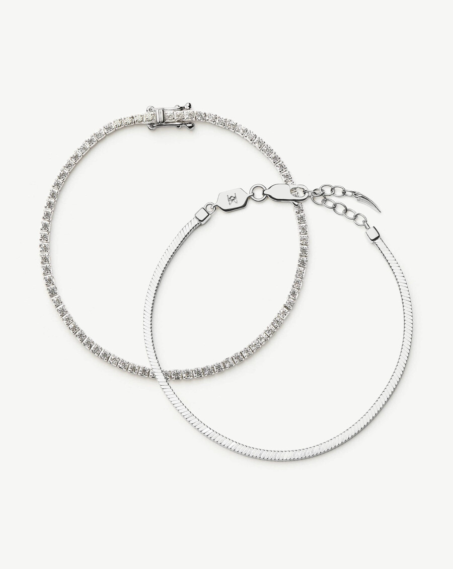 ensemble de bracelets classiques tennis et chaîne serpent - argent sterling
