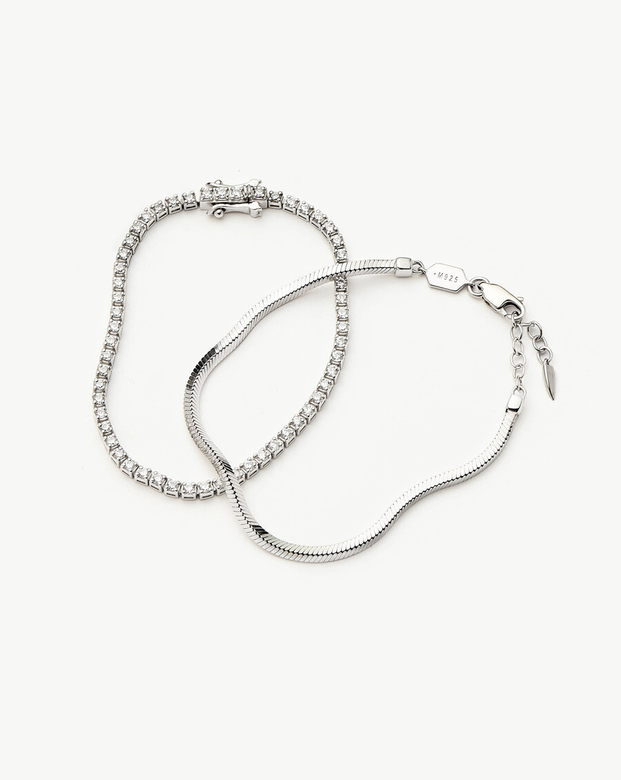 ensemble de bracelets classiques tennis et chaîne serpent - argent sterling