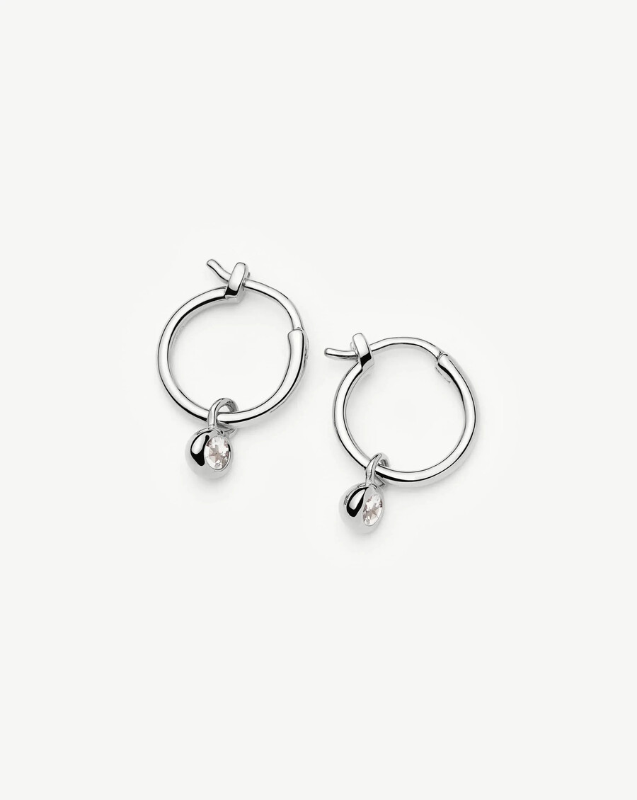 boucles doreilles créoles en argent avec mini pendentif pierre de naissance davril - cristal