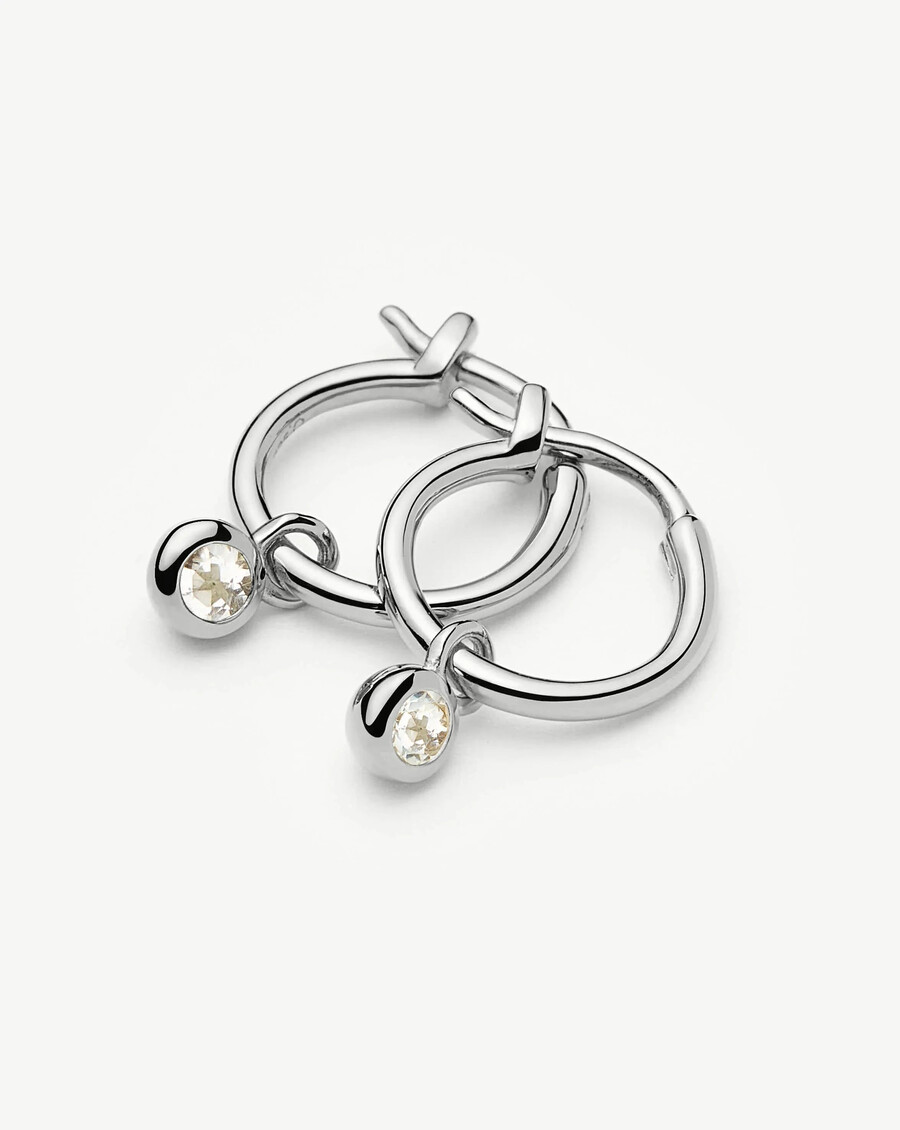 boucles doreilles créoles en argent avec mini pendentif pierre de naissance davril - cristal