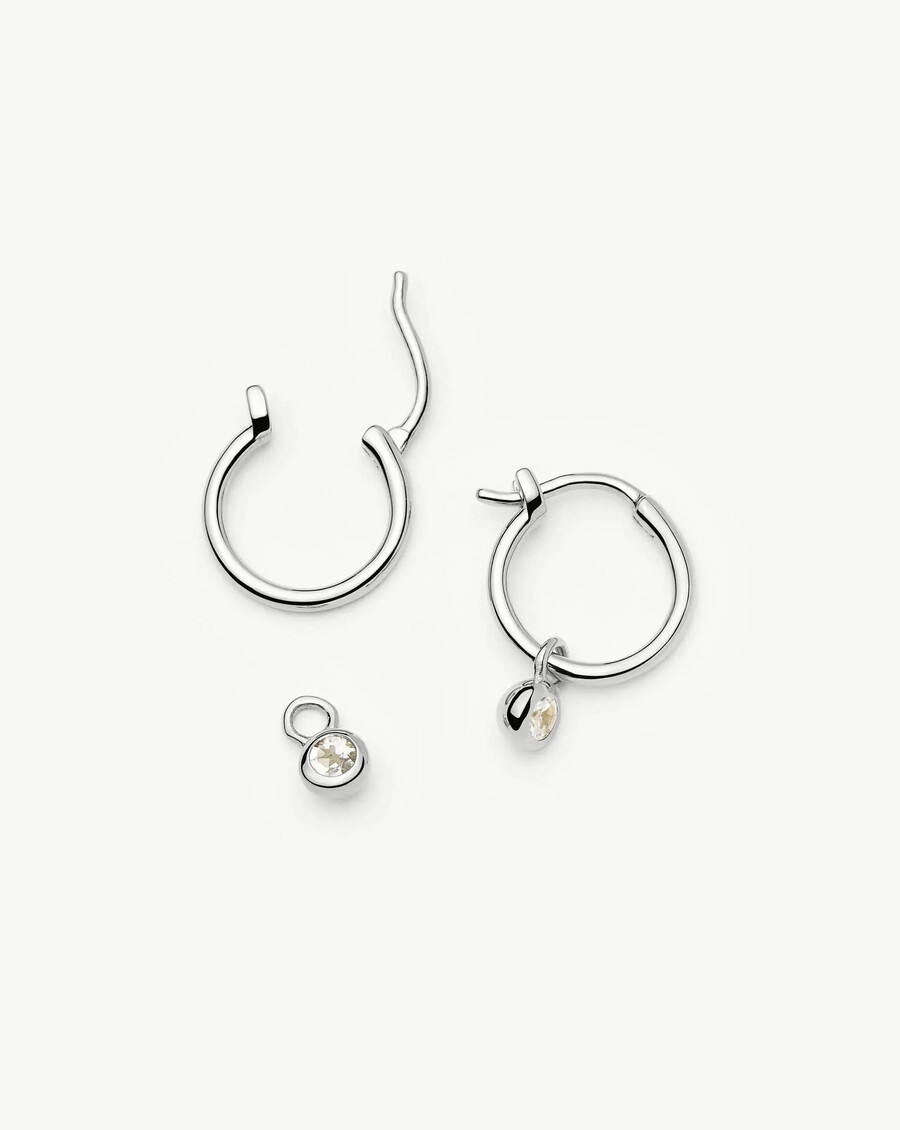 boucles doreilles créoles en argent avec mini pendentif pierre de naissance davril - cristal