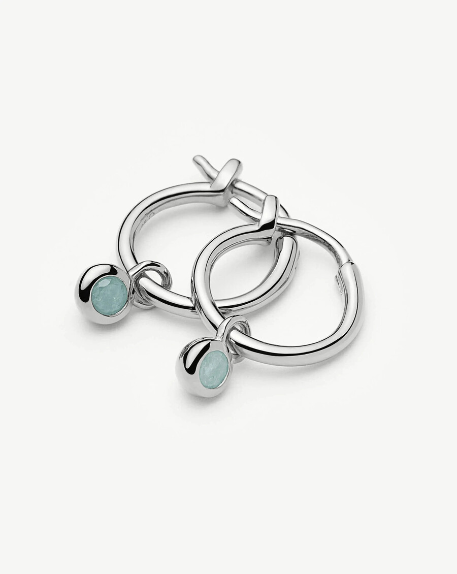 boucles doreilles créoles argentées avec pendentif pierre de naissance de mars