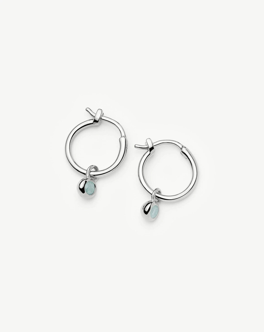 boucles doreilles créoles argentées avec pendentif pierre de naissance de mars