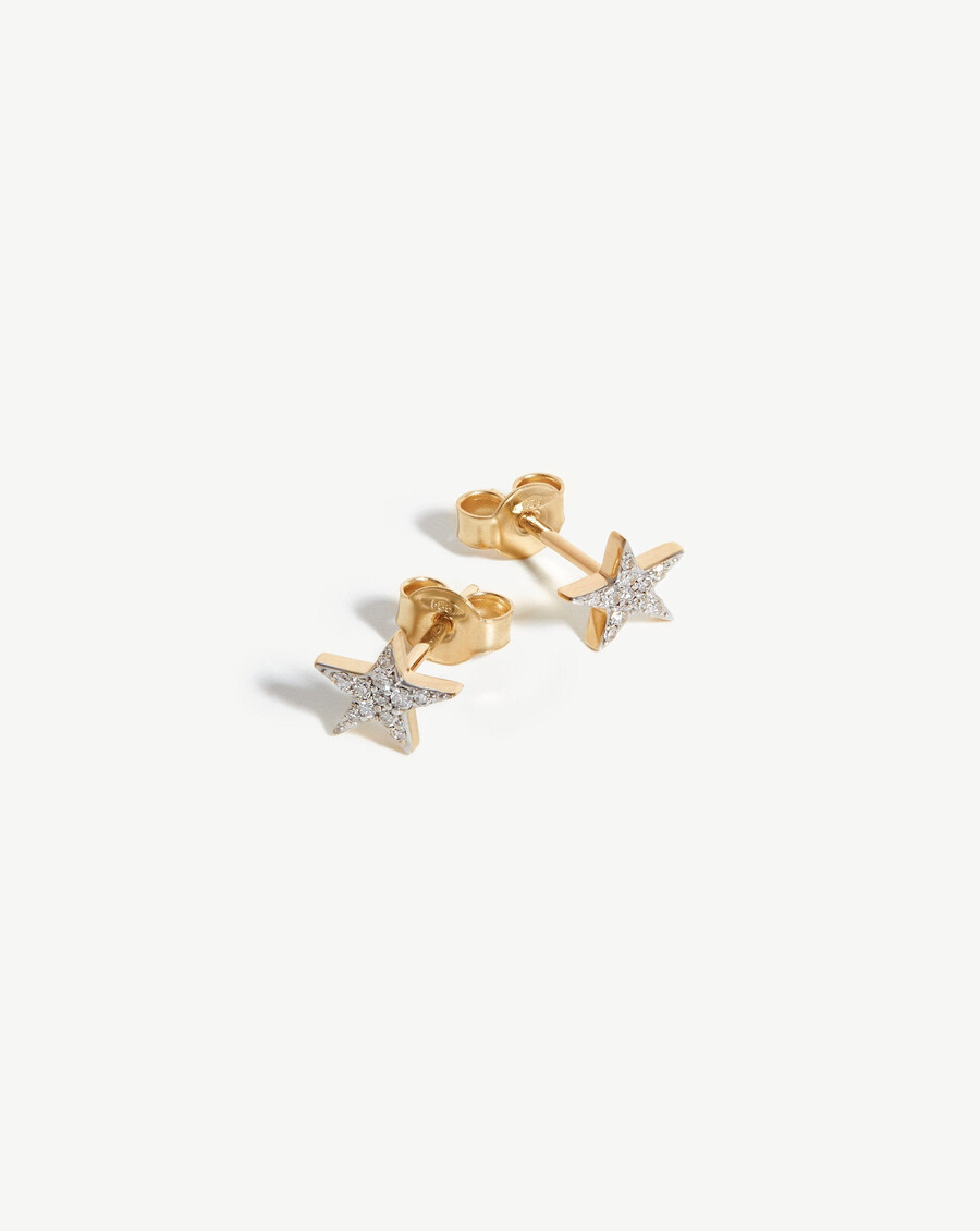 boucles doreilles puces en or massif 14 carats serties de diamants petites étoiles