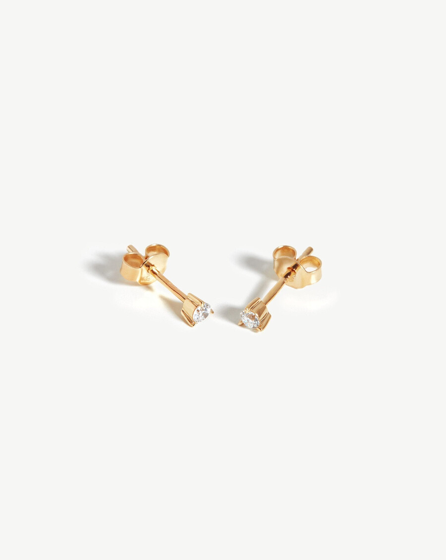 boucles doreilles puces solitaire en diamant fin - or massif 14 carats