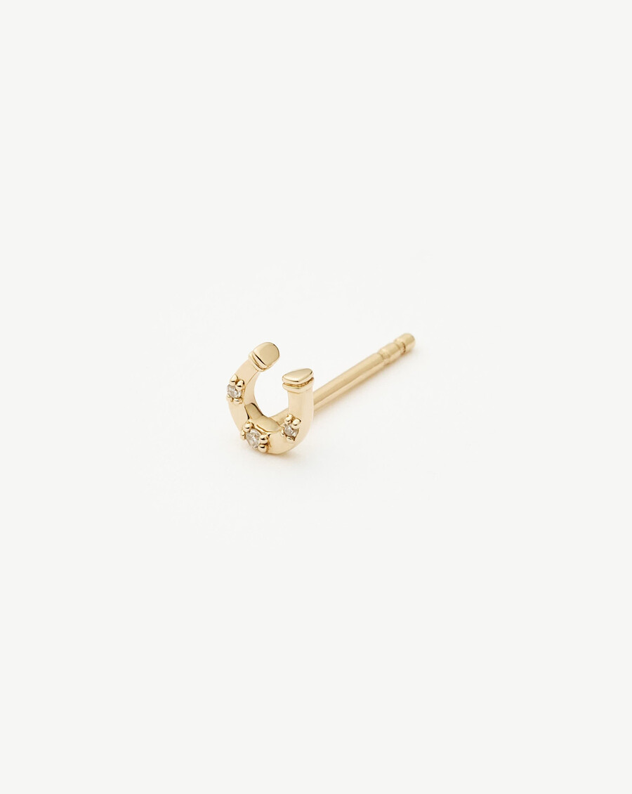 boucle doreille à clou unique en or massif 14 carats en forme de fer à cheval avec diamant unique