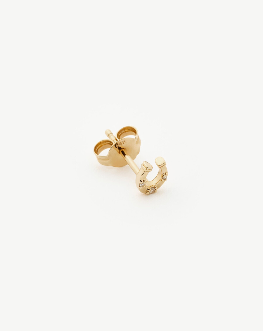 boucle doreille à clou unique en or massif 14 carats en forme de fer à cheval avec diamant unique