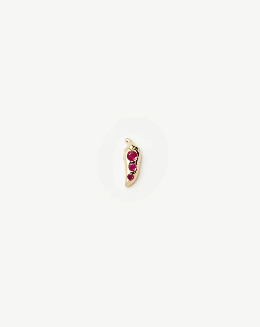 boucle doreille unique en or massif 14 carats rubis et piment