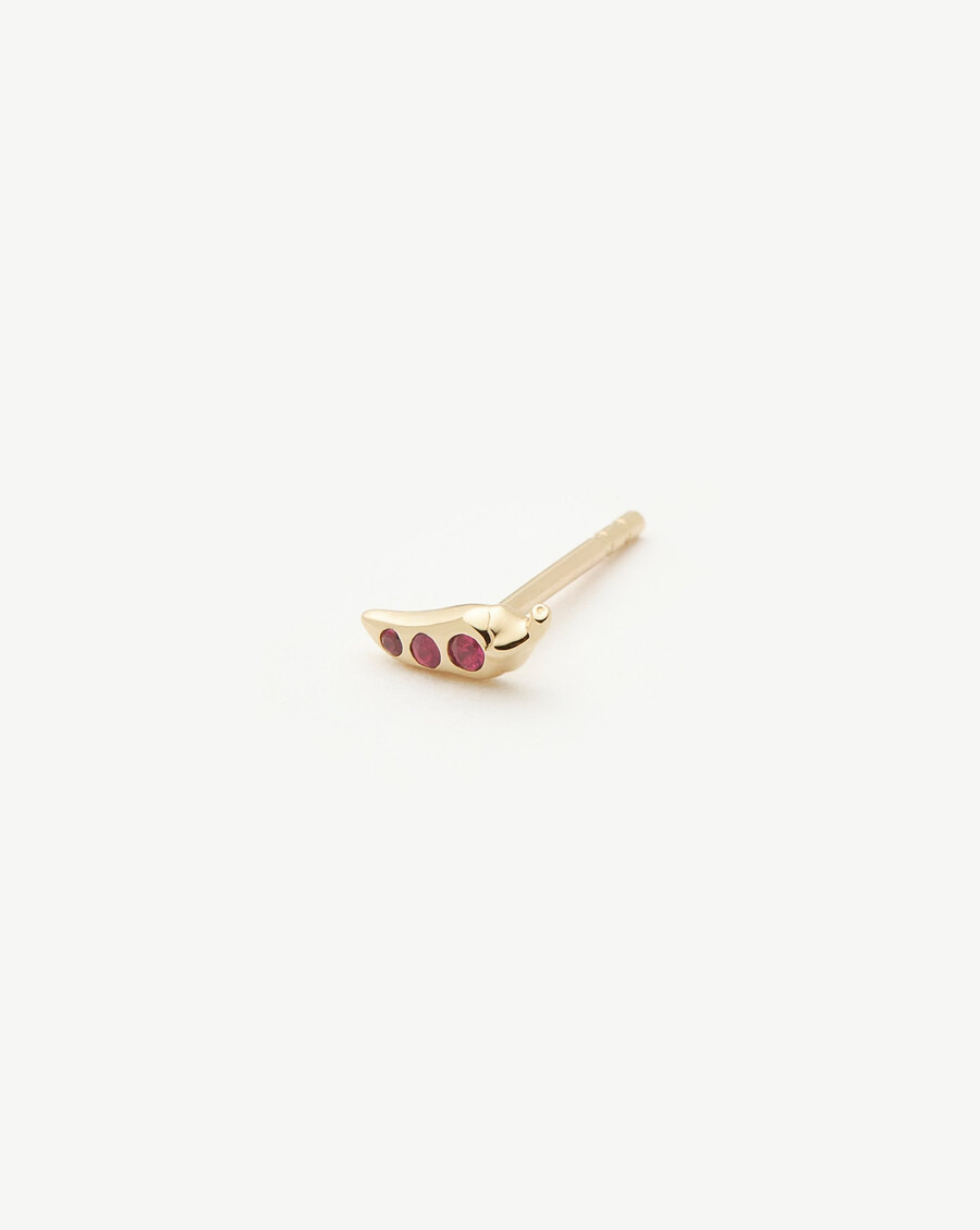 boucle doreille unique en or massif 14 carats rubis et piment