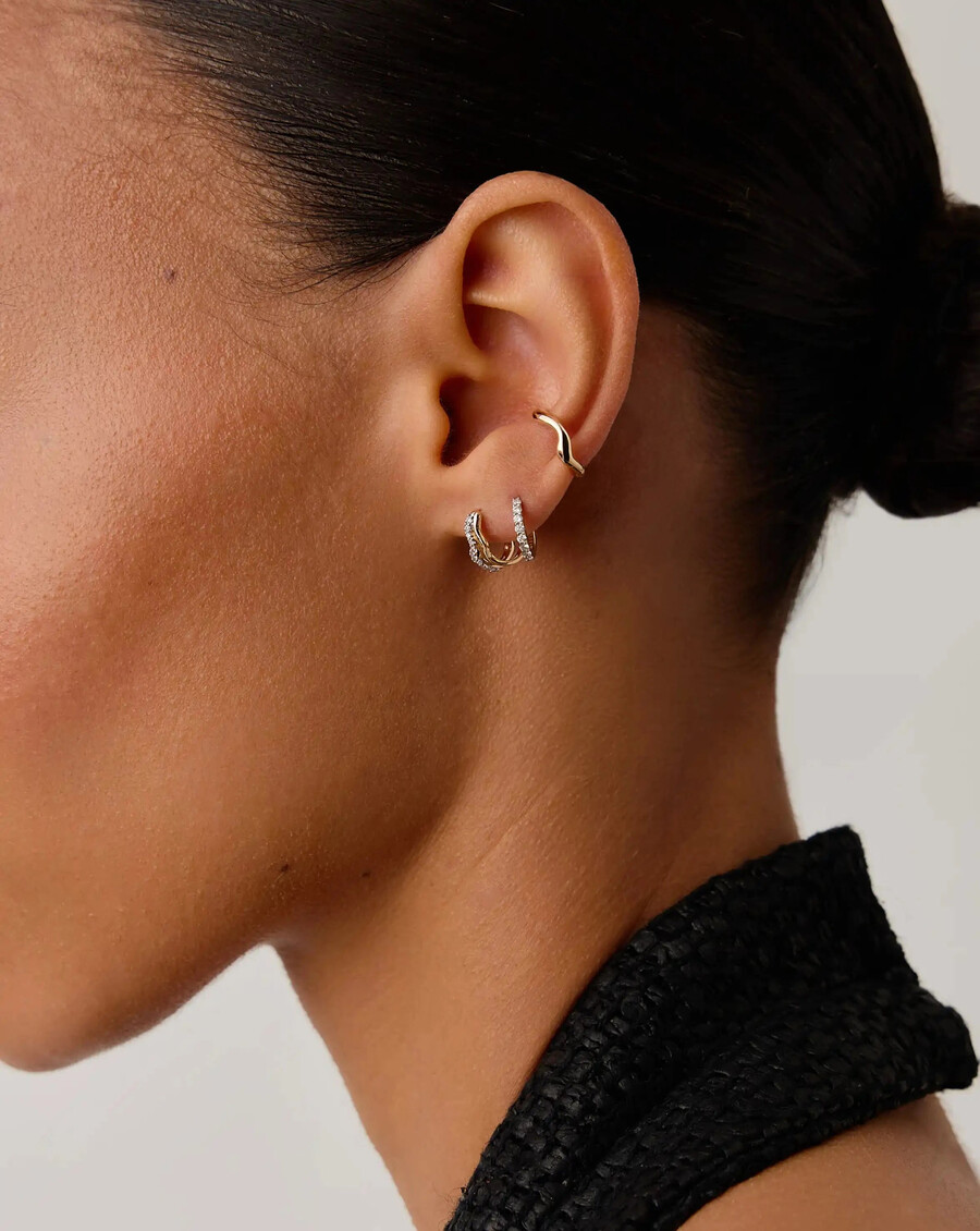 boucles doreilles créoles doubles mini en or massif 14 carats et diamants molten snow