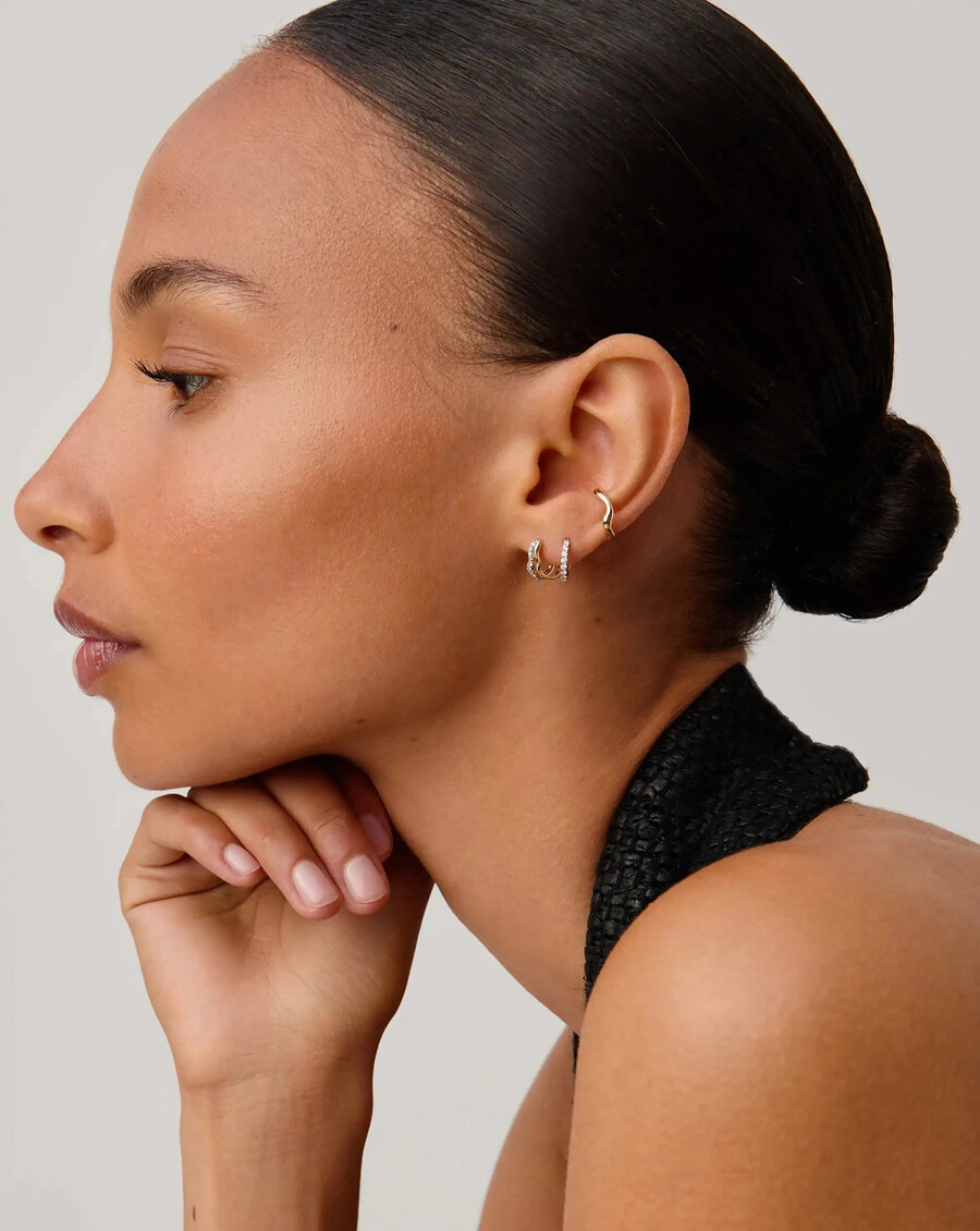 boucles doreilles créoles doubles mini en or massif 14 carats et diamants molten snow
