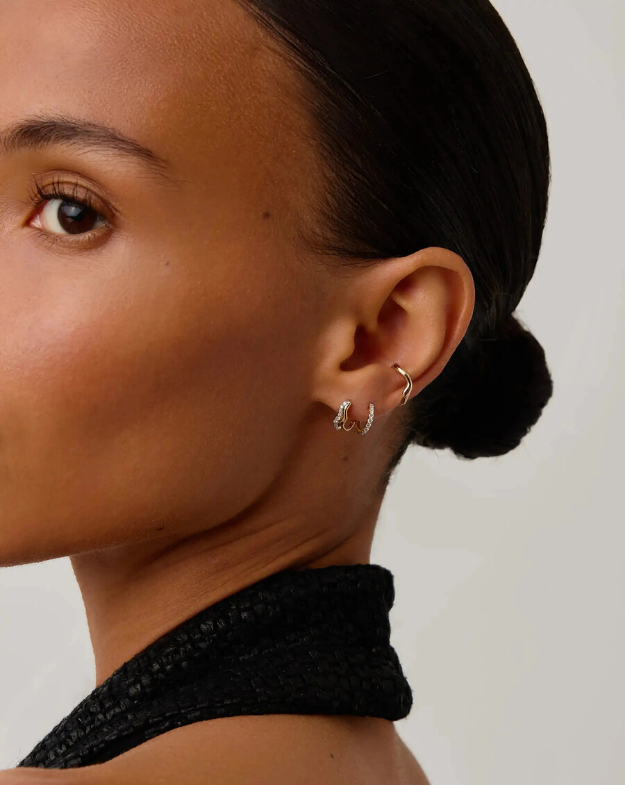 boucles doreilles créoles doubles mini en or massif 14 carats et diamants molten snow