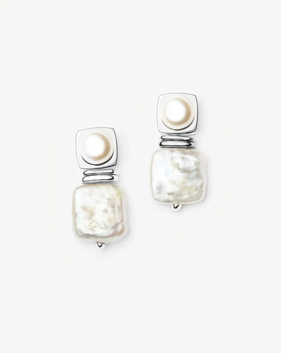 boucles doreilles puces carrées en argent et perles