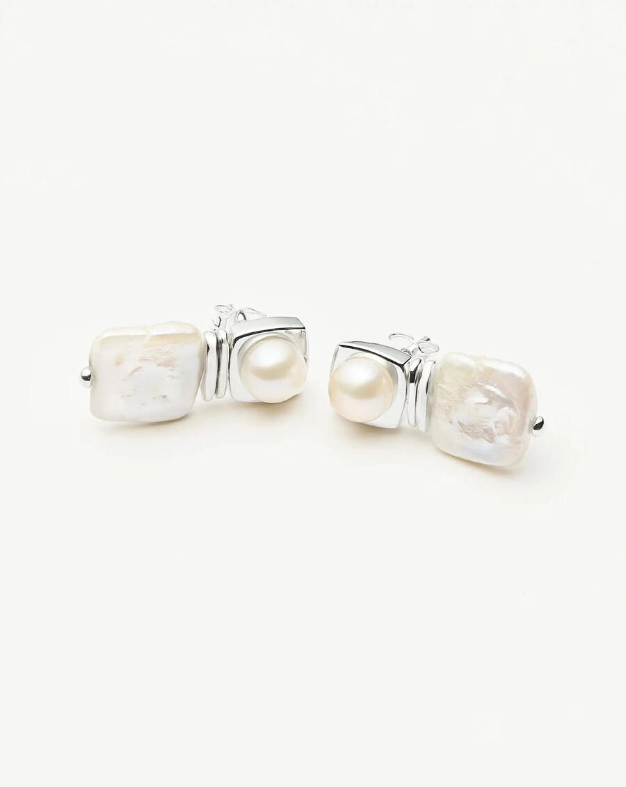 boucles doreilles puces carrées en argent et perles