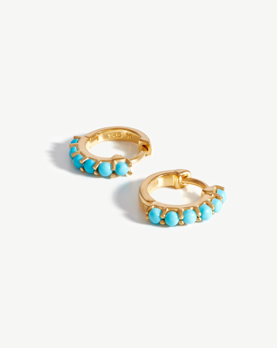 boucles doreilles créoles en pierres précieuses - vermeil or 18 caratsturquoise