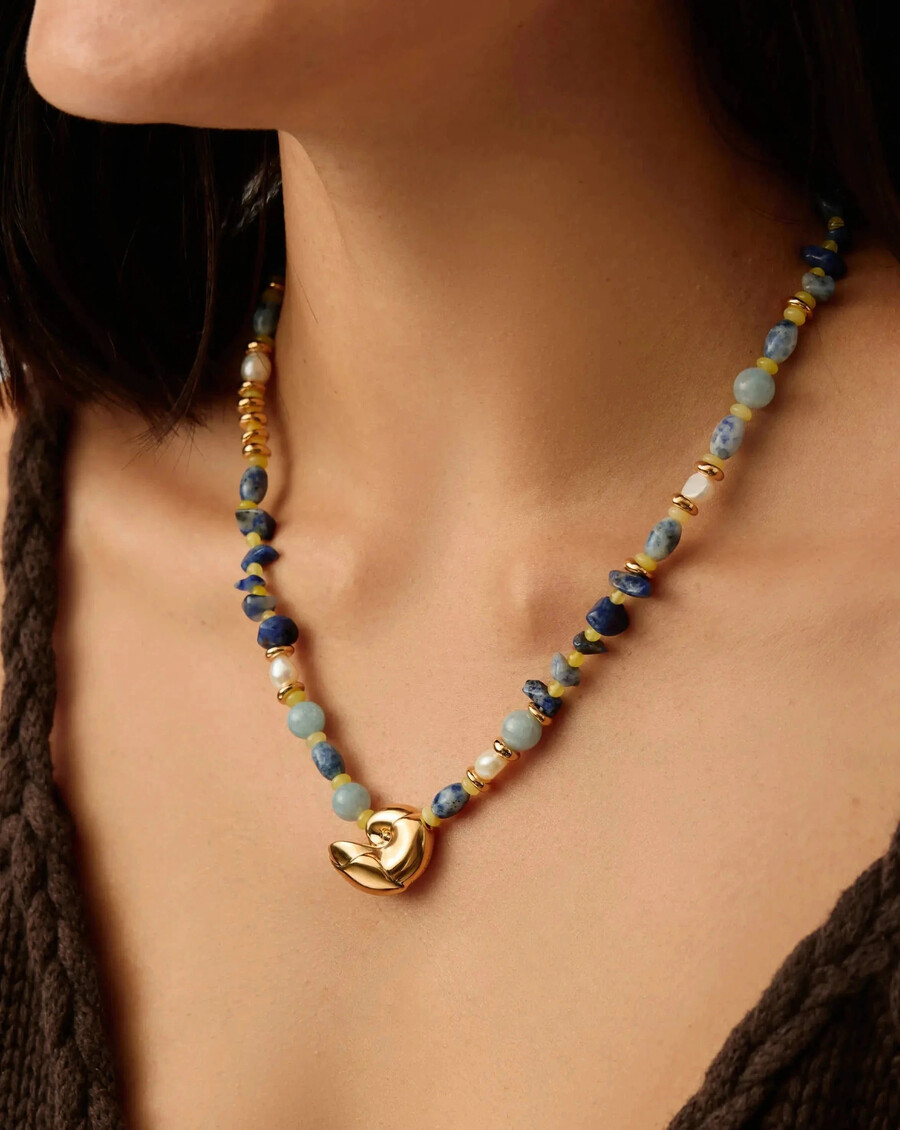 collier coquillage à perles multiples - or