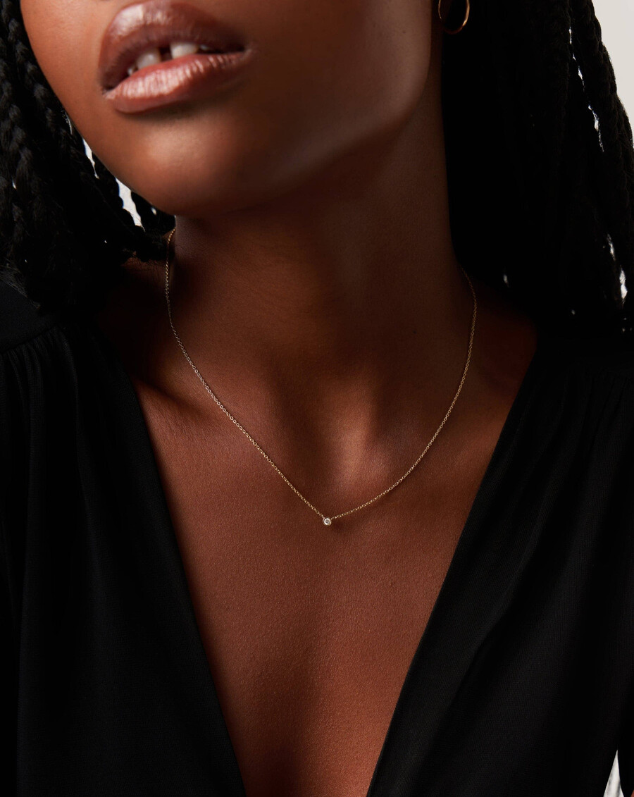 collier pendentif solitaire en or massif 14 carats avec diamant