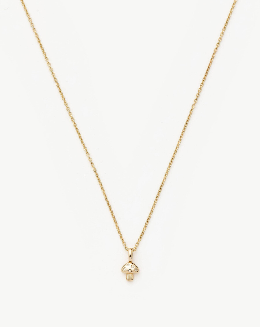 collier pendentif mini champignon en or massif 14 carats serti de diamants