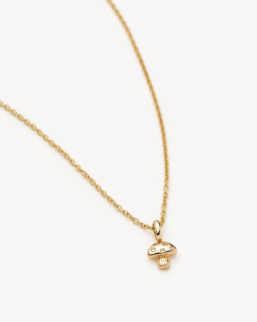 collier pendentif mini champignon en or massif 14 carats serti de diamants