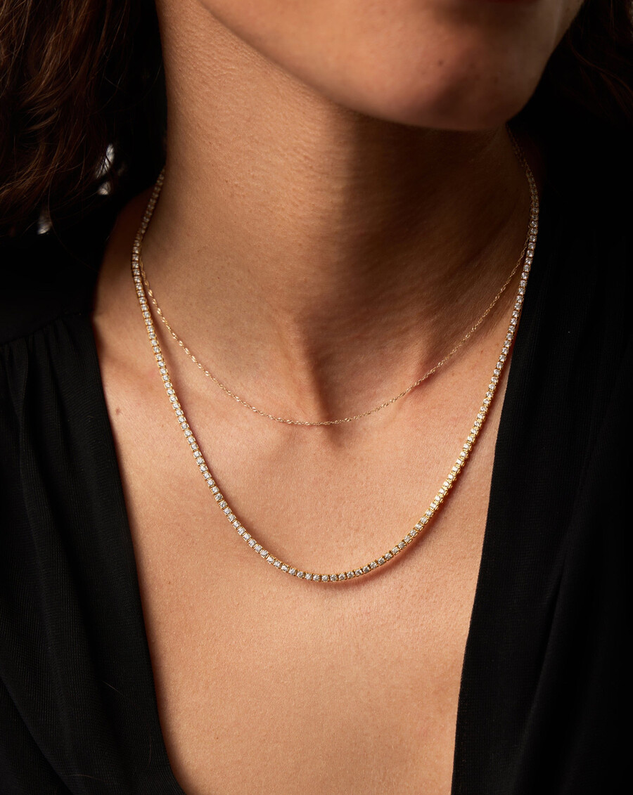 collier de tennis en or massif 14 carats serti de diamants